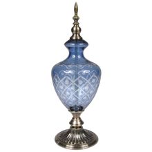 Adorno Decorativo De Vidro Azul E Branco 18x54cm