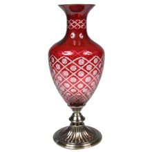 Vaso Decorativo De Vidro Vermelho E Branco Com Pé 17x46cm