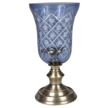 VASO DECORATIVO AZUL E BRANCO COM PÉ 17X33CM