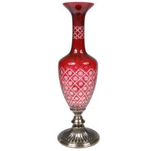 Vaso Longo Decorativo De Vidro Vermelho E Branco 17x53cm