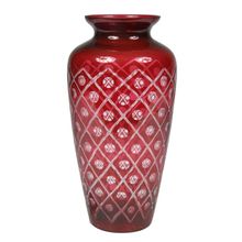 Vaso De Vidro Vermelho E Branco Decorativo 17x32cm