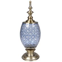 Adorno Decorativo De Metal E Vidro Azul E Branco 21x54cm