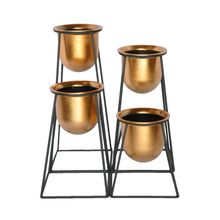 VASO DE METAL E PLÁSTICO GEO FORMS 4 VASOS REDONDOS COBRE