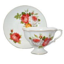 Xícaras Porcelana com Pires Branca E Rosas 2 peças