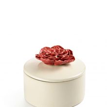 Caixa Branca Com Flor Vermelha De Cerâmica 13,5x13,5x10,5cm
