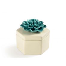 Caixa Branca Com Flor Azul De Cerâmica 13x12x11cm