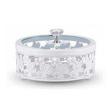 CAIXA BRANCA RENDADA DE METAL ESMALTADO 16X9CM