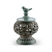 POTICHE AZUL ANTIQUE DE CERÂMICA VAZADO 18X18X29CM