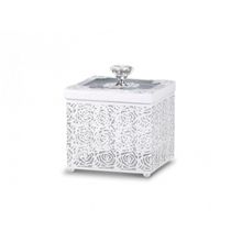 CAIXA BRANCA RENDADA DE METAL ESMALTADO 11X13CM