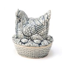 POTE GALINHA COM OVOS DE CERÂMICA CINZA  20X15X20CM