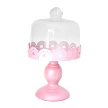 PRATO PARA DOCES CORAÇÃO ROSA COM CÚPULA 15X21CM 4174